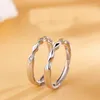 Cluster Rings European S925 Sterling Silver CZ Simple Geometry Couple Finger Ring For Women Men Birthday Party Wedding Gift Jewelry