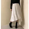 Юбки женские, белая шифоновая юбка во французском стиле, нерегулярная плиссированная марлевая миди с рюшами, женская кавайная корейская летняя одежда макси