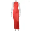 Casual Dresses Red Straps Halter Sexy Backless Summer Midi Dress For Lady Club Evening Party Sleeveless Slim Shift Chic Trend Outfits