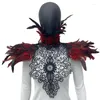 Foulards Noir Gothique Dentelle Plume Châle Cape Femmes Stage Show Vêtements Col Cape Poncho Wrap Halloween Cosplay Costume Accessoires