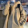 Men's Jackets Warm Men Coat Winter Hooded Jacket With Faux Sherpa Drawstring Hem Contrast Color Zipper Pocket Loose For Students