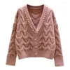 Women's Knits Sweet Knitted Beaded Cardigan Women Fall Winter V-Neck Fashion Korean Sweater Loose Casual Solid Wild Female Jumpers Outwear