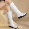 Bottes Chaussures d'hiver imperméables femme bottes de neige fourrure chaude en peluche décontracté coin genou bottes hautes filles noir blanc chaussures de pluie dames 231130