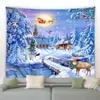 Tapisseries Tapisserie de Noël Père Noël Elk Arbre de Noël Maison de neige Bonhomme de neige Fond Tenture murale Tapisseries Décor de vacances Couverture 231201