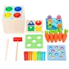 Brinquedos de aprendizagem 5 em 1 Montessori Objeto de madeira Conjunto de caixa de permanência de jogo de pesca Quebra-cabeças Colheita Cenoura Play Kit Kids Education Toy 231201