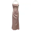 Lässige Kleider Frauen Sexy Satin Cocktailkleid Hosenträger Hochzeit Brautjungfer Elegante rückenfreie Schlinge Party Abend 2023