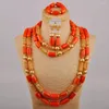 Necklace Earrings Set Red Coral Beads Jewelry African Wedding Nigerian Bridal