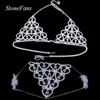 StoneFans Women Sexy Heart Rhinestone Bra Body Chest Chain Accessories Crystal Body Jewelry transparent Thong Panties Underwear T2289J