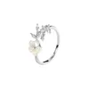 Anéis de cluster 925 prata esterlina concha flores zircão folhas para mulheres meninas doce elegante na moda romântica festa jóias amante presente