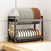 Kitchen Storage 2 Tiers Dish Drainer Bowl Plate Drying Rack Spice Sink Tableware Drainboard Pantry Counter Shelf Organizer
