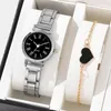 Armbandsur 2st Set Luxury Fashion Elegant Silver Alloy Women Watches Wristwatch Quartz Watch Heart Armband For Girl Gift No Box