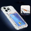 iPhone 15 14 13 Pro Max Phone Case для Apple 12 11 Plus Samsung Galaxy S23 Ultra Crystal Clear Clear Cornered Card Holder Holder Proparent Back Cover