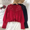 Tricots pour femmes automne hiver coréen doux fleur broderie chandails Vintage simple boutonnage manches bouffantes Sueter Mujer tricoté Cardigans