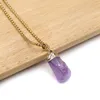 Pendant Necklaces Natural Stone Crystal Irregular Shape Amethyst Yellow Necklace Gold Color Stainless Steel Chain Jewelry