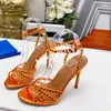 Sapatos de vestido Strass Crystal Decor Mulher Sandália de Salto Alto Multicolor Open Toe Ankle Buckle Strap Runway Designer Sxey Party Elegant Shoe