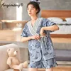 Women's Sleepwear Summer Fashion Soft Cotton Pajamas Kawaii Animal Printing Shorts Kimono Loose Nightwear For Young Girls