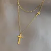 Gargantilha titânio aço inoxidável goldsilver cor cruz hoker multicamadas colar para mulher coreano moda jóias gótico girl257i