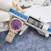 Relojes de pulsera Reloj de lujo para hombre de 36 mm con diamantes mecánicos automáticos y esfera de oro rosa de acero inoxidable 904L de alta calidad