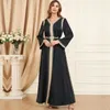 Roupas étnicas Festa Abaya para Mulheres Lace Trim Cetim Cinto Marroquino Kaftan Dubai Jalabiya Islâmico Muçulmano Noite Vestido Longo Vestidos Ramadan