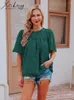 Bluzki damskie Miukomiya Przezroczysta bluzka Czarna Flare Bell Tleve Lace Lose Lose Shirts Zielone szyfonowe lato 2023