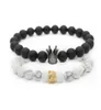 Casal dele e dela fios pulseiras distância preto branco vertentesbeads cz coroa rei charme pedra pulseira amantes presente valentine8850247