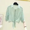 Women's Blouses Fashion Lapel Button Solid Color All-match Bandage Shirt Clothing 2023 Summer Casual Tops Loose Office Lady Blouse