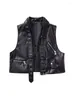 Gilet da donna - Gilet aperto da motociclista in ecopelle da donna con cintura e tasche con cerniera Capispalla femminile Gilet chic Top alla moda