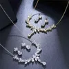 Ekopdee Set di gioielli con foglie brillanti di lusso per le donne Zircone Colore argento Collana da sposa con orecchini Parure Bijoux 211204227o