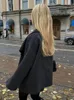 Женские куртки, элегантные полушерстяные женские пальто, модные однотонные осенние женские уличные пиджаки с отложным воротником и длинными рукавами 2023