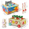 Learning Toys Montessori Toy Set Wooden Baby Fishing Pull Along Car Shape Cognitive Puzzle Learing Children 231201