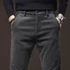 Pantalons pour hommes hiver polaire chaud velours côtelé décontracté épais travail d'affaires mode coréenne mince noir gris flocage Long pantalon mâle