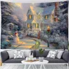 Tapestries Christmas Tapestry Snowman Santa Claus Xmas House Winter Forest Landscape Year Wall Hanging Home Living Room Sofa Decoration 231201