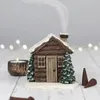 Decorative Objects Figurines Log Cabin Incense Rustic Christmas Chimney Hut Incense Cone with 2 Incense Resin Statue Ornament 231130
