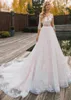 Charming Hollow Wedding Gown For Bride Covered Button Tulle Court Train Jewel Applique Trendy Chapel Draped Customised