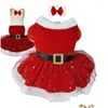 Dog Apparel Pet Christmas Outfit Shiny Netting Santa Claus Costume Cute Girl Clothing Red Dresses Cat Holiday Drop Delivery Home Gar Dhzmz