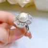 Bague en argent Sterling 100% avec perles et diamants, breloque fleur, bijoux de fiançailles pour femmes, fête de mariage, 925 véritable