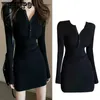 Urban Sexy Dresses Black Long Sleeve Sticke Dress Women Pullover Slim Tight Sexy Hip Skirt Solid Color Simple Casual KoreanFashion Sweet Gothic 231130