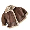 Daunenmantel 2023 Winter-Motorradjacke für Jungen und Mädchen mit Stehkragen und verdicktem Wildleder-Lammfleece für Kinder, koreanische Ausgabe 231201