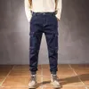 Cargo Jeans Men Dark Blue Baggy Harem Pants Spring Style Streetwear Multi Pockets Design Hip Hop Denim Trousers Man