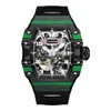 Wristwatches HANBORO Men Automatic Watch Luxury Mechanical Wristwatch Luminous Tonneau Case Waterproof Rubber Strap Carbon Fiber Bezel