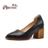 Dress Shoes Artmu High Heel Pumps For Women 6.5 Cm Thick Loafers Pointed Toe Genuine Leather Elegant Ladies