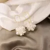 Brincos de garanhão verão longo flor artesanal pérola frisada moda coreana brilhante doce jóias