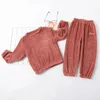 Pyjama Lange Top en Broek Winter Kinderen pluche Pyjama Dikker Warm Flanel Nachtkleding Meisjes Loungewear Coral Fleece Kinder Pijamas Jongen 231202