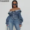 Vestes Femmes Fagadoer Bleu Vintage Mode Y2K Denim Manteau Turndown Collier à manches longues Slim Crop Top Automne Lady Cowboy Assorti Veste 231201