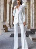 Pantalon de deux pièces pour femmes de haute qualité Mode 2023 Designer Blazer Costume Set Perle Décoration Bouton unique