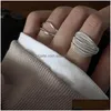 Band Rings Sterling Sier Unique Lines Rings For Women Jewelry Finger Adjustable Open Vintage Ring Party Birthday Gift Drop Delivery Je Dh1Um