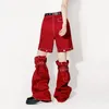 Women's Jeans ReddaChic Hip-hop Women Red Cargo Pants 2-In-1 Detachable Baggy Y2k Wide Leg Jorts Trousers 90s Retro Skater Streetwear