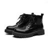 Bottes hommes loisirs en cuir véritable à lacets plate-forme chaussures affaires bureau robe marée noire Cowboy botte beau cheville Botas homme