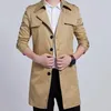 Casacos de Trench Masculinos Outono Puro Algodão Casaco Homens Lavagem Windbreaker Overcoat Slim Long Turn Down Collar Jaqueta Casual