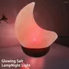 Nachtlichten USB Lichte maanvorm Kleur Verandering Verlichting Decoratieve LED Faux Crystal Salt Lamp met houten basis voor thuis